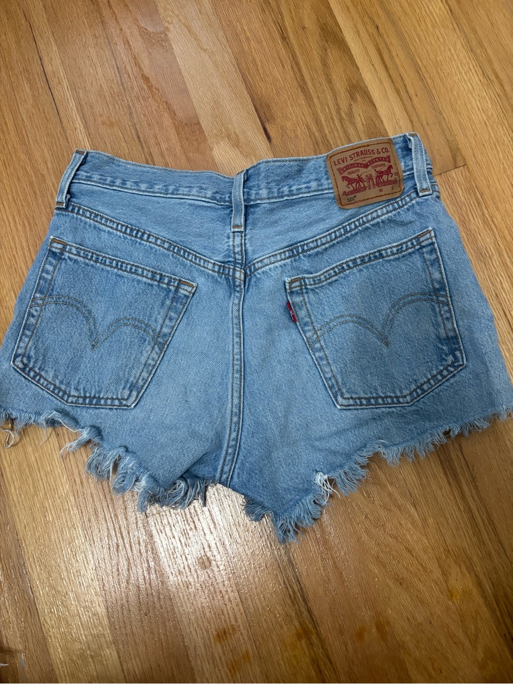 Levi's Light Blue Frayed Hem Denim Shorts